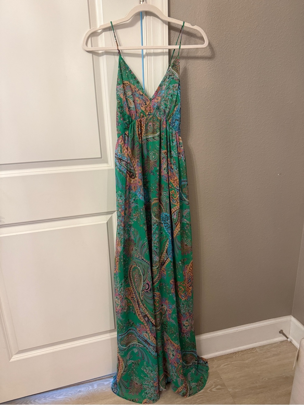Mango Green Paisley Maxi Dress with Spaghetti Straps